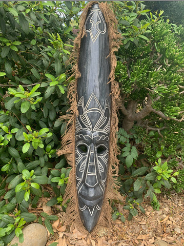 Tribal Maori Primitive Tiki  Mask with Hair 39”x 6” inches