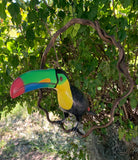 Black and Yellow Toucan Handcrafted Wood Hanging Bird Statue  14"in Beak to Tail