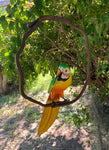 Green and Yellow Macaw Parrot Hand-crafted Wooden hanging Statue 16" head to tail