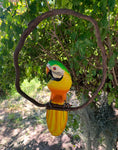 Green and Yellow Macaw Parrot Hand-crafted Wooden hanging Statue 16" head to tail