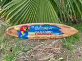 Welcome to Paradise Tropical Parot Surfboard Wall Plaque  39"x 10"