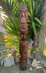 Hawaiian Tiki Gods Ku and Kane, Lono and Kanaloa Wood Carved Half Statue Set Bar Patio Decor 5' ftx 7""