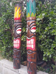 2 Set of Hand Carved Wooden Tiki Totem Masks Tropical Bar Patio Decor 39"x 6"in