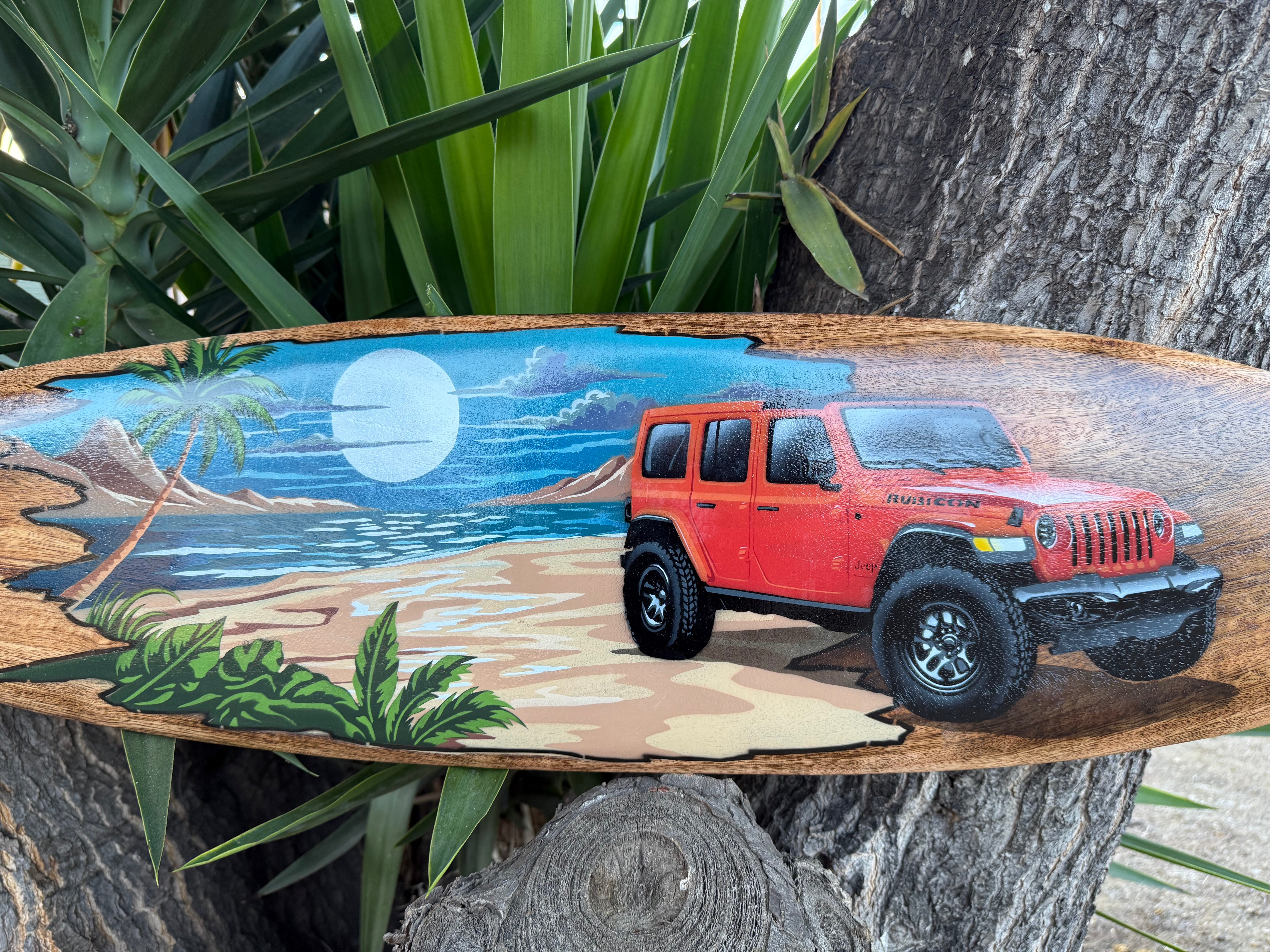 Jeep Moonlight Beach Surfboard Wall Plaque 39"x 10"