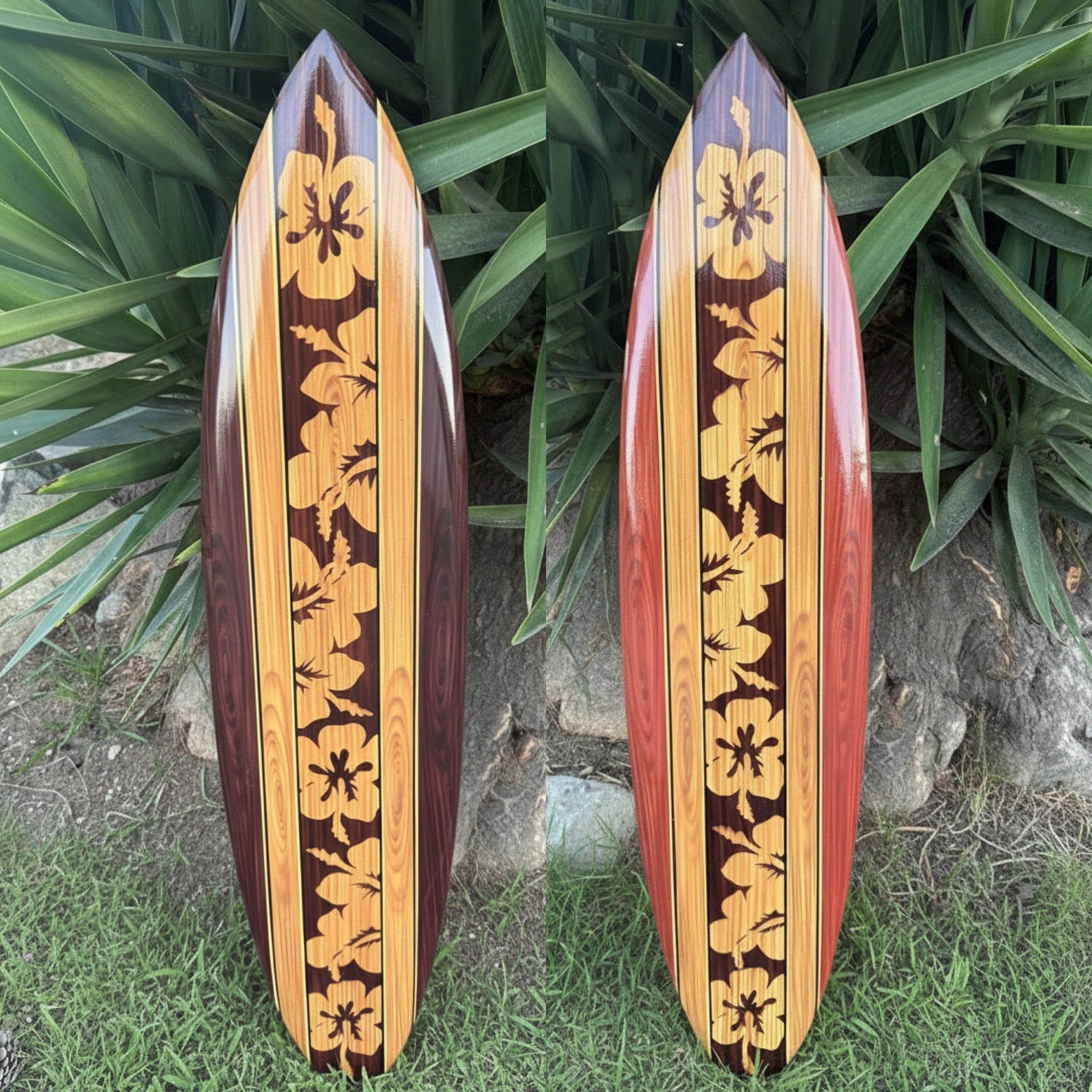 Set Of Vintage Style Surfboard Wall Plaques Hibiscus Flowers 39"x 10”