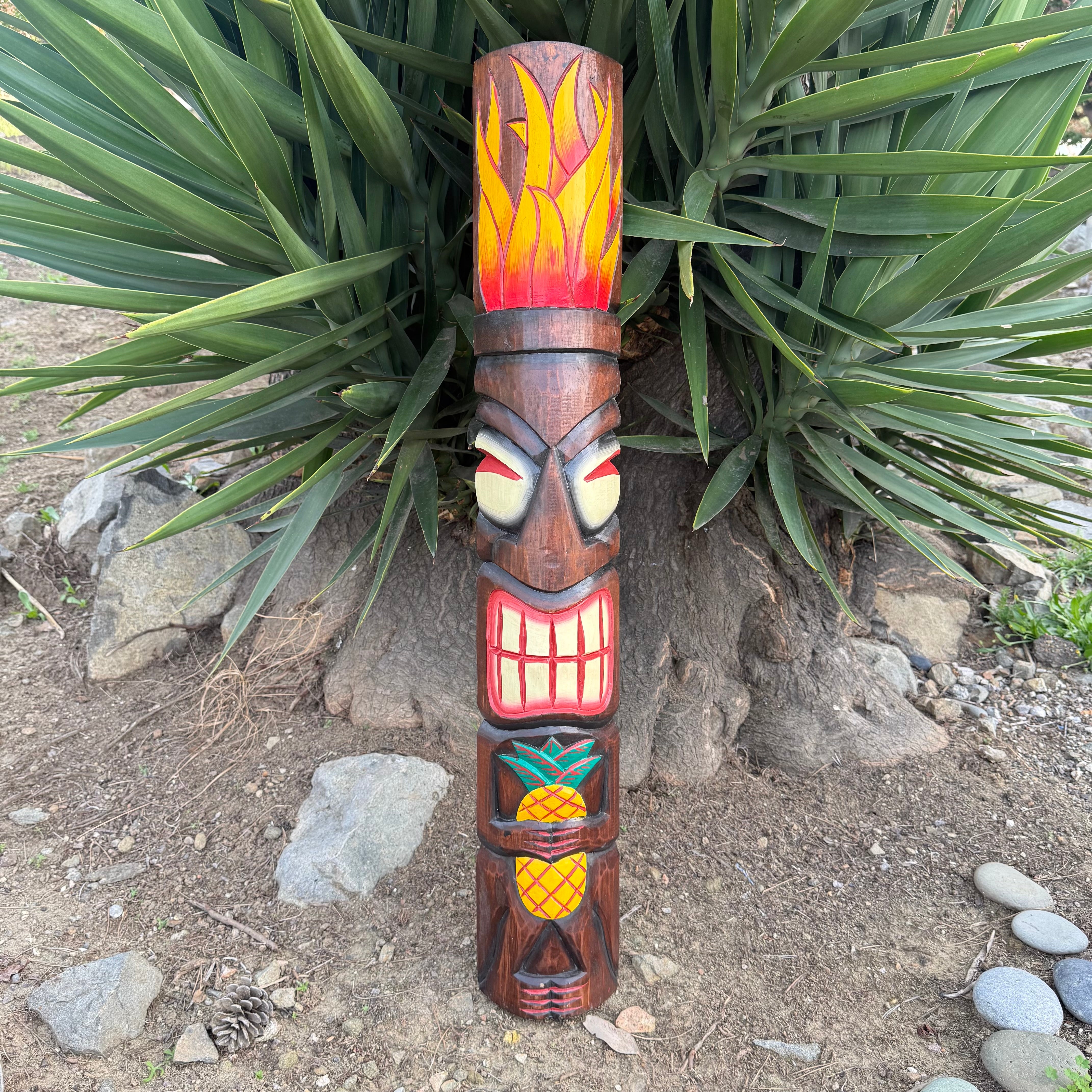 2 Set of Hand Carved Wooden Tiki Totem Masks Tropical Bar Patio Decor 39"x 6"