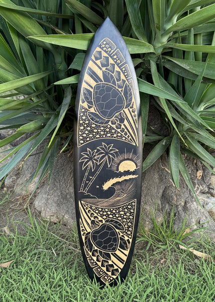 Sea Turtle Surfer Tribal Surfboard Wood Carving Wall Plaque 39