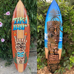 Set of Tiki Bar Sign and Tropical Tiki Surf Airbrushed Mango Wood Surfboard  39"x 10" inches