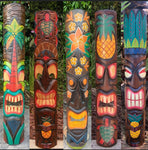 5 Set of Hand Carved Wooden Tiki Masks Tropical Bar Patio Decor 39"x 6"in