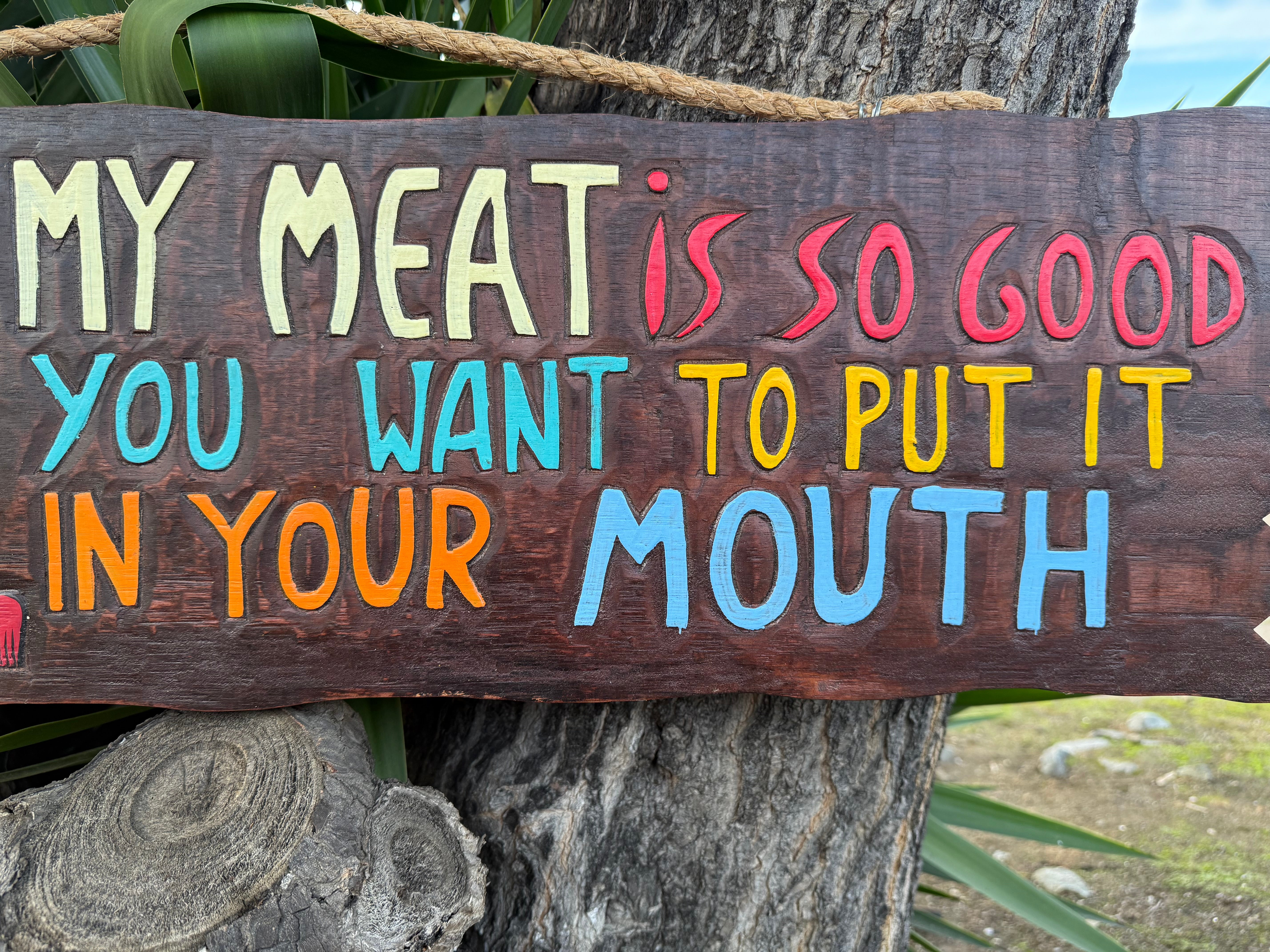 Funny BBQ Meat Grill Wooden Sign Tiki Bar  39"x 10"