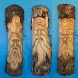 Tree Spirit, Green Man, Set of 3  Wizard Log Carving 19" x 5" Each