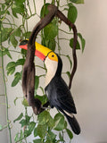 Black and White Toucan Handcrafted Wood Hanging Bird Statue  20"in Head to Tail