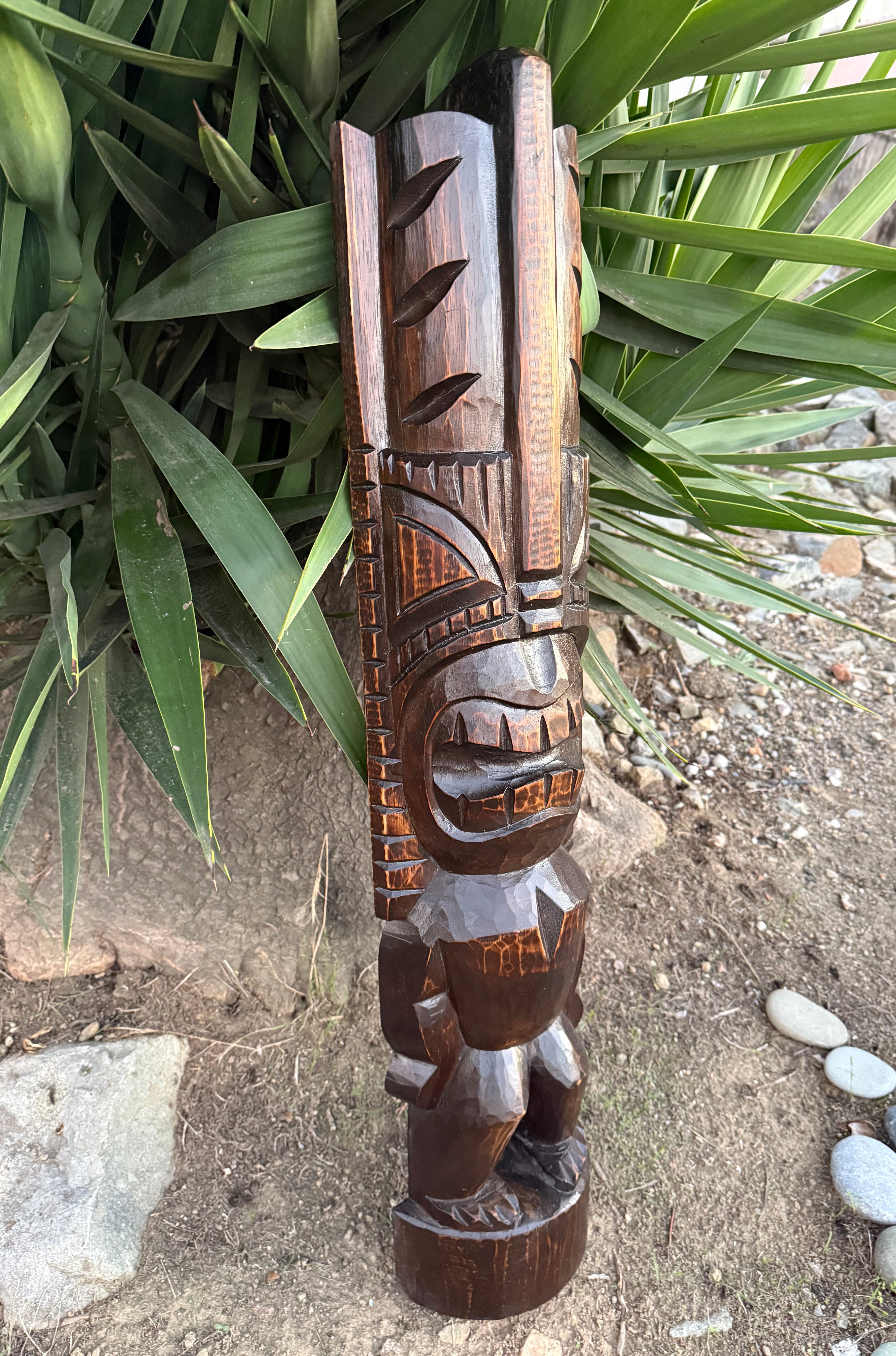 Hawaiian Lono Tiki  Half Statue hand Carved 39"x 8"in