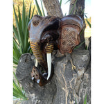 16”Wooden Hand Carved brown Elephant Head Wall Statue Sculpture Hanging Decor