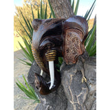 16”Wooden Hand Carved brown Elephant Head Wall Statue Sculpture Hanging Decor