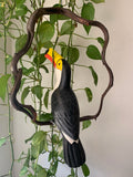 Black and White Toucan Handcrafted Wood Hanging Bird Statue  20"in Head to Tail