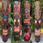 4 Set of Hand Carved Wooden Tiki  Totem Masks Tropical Bar Patio Decor 39"x 6"in