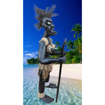 Tribal Primitive Asmat Woman Tiki Bar Statue Art Teak Wood Carving 29”x 10”