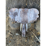 Elephant Sculpture Wall Plaque Hand Carved White Wash With flowers. 16x 15 Inch