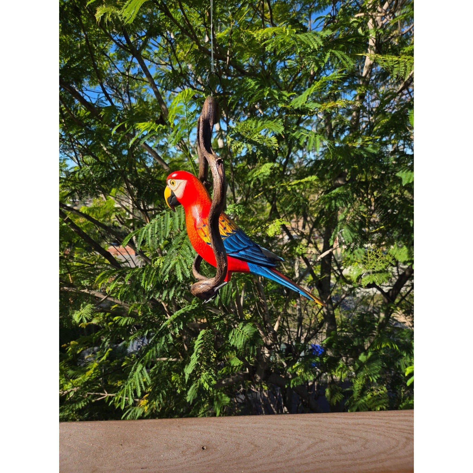 Colorful parrot perched on a branch with a natural green background