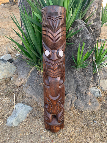 Māori Inspired Tribal Tiki Wood Carving Half Statue Wall Plaque Tropical Bar Patio Decor 39"x 7"