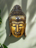 20” Wooden Gold Buddha Wall Mask Hand Carved Wall Decor