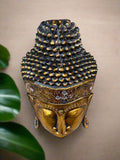 20” Wooden Gold Buddha Wall Mask Hand Carved Wall Decor