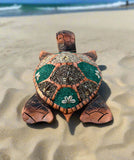 Hand Carved Wood Turtle Sand Seashells Nautical Tropical Island Sculpture 16"x 10"