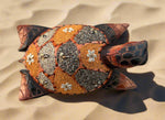 Hand Carved Wood Turtle Sand Seashells Nautical Tropical Island Sculpture 16"x 10"