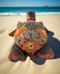 Hand Carved Wood Turtle Sand Seashells Nautical Tropical Island Sculpture 16"x 10"