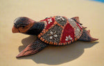 Hand Carved Wood Turtle Sand Seashells Nautical Tropical Island Sculpture 16"x 10"