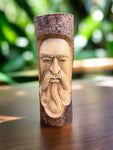 Tree Sprit Whimsical Wizard Viking Rustic Green Man Wood Carving Statue Pole 12" x4"