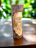 Tree Sprit Whimsical Wizard Viking Rustic Green Man Wood Carving Statue Pole 12" x4"