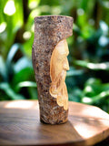 Tree Sprit Whimsical Wizard Viking Rustic Green Man Wood Carving Statue Pole 12" x4"