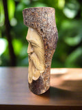 Tree Sprit Whimsical Wizard Viking Rustic Green Man Wood Carving Statue Pole 12" x4"