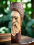 Tree Sprit Whimsical Wizard Viking Rustic Green Man Wood Carving Statue Pole 12" x4"