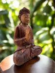 Meditating Buddha Statue Mahogany Wood Buddhist Decor 16 x 12 x 6 inches