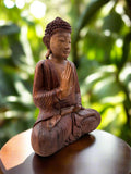 Meditating Buddha Statue Mahogany Wood Buddhist Decor 16 x 12 x 6 inches