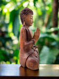 Meditating Buddha Statue Mahogany Wood Buddhist Decor 16 x 12 x 6 inches