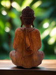 Meditating Buddha Statue Mahogany Wood Buddhist Decor 16 x 12 x 6 inches