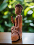 Meditating Buddha Statue Mahogany Wood Buddhist Decor 16 x 12 x 6 inches