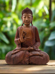 Meditating Buddha Statue Mahogany Wood Buddhist Decor 16 x 12 x 6 inches