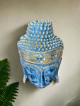 16” Wooden Blue Buddha Wall Mask Hand Carved Wall Decor