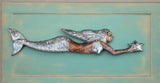 Set of Silver Mermaid Wood Carvings Nautical Tiki Bar Decor 39x 6 inches