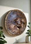 Happy Moon Wall Decor Hand Carved Monkey Pod 12 inches