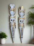 40" Rama & Sita Mermaid Hindu Balinese Wood Carving Statue Wall Plaque Set of 2