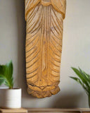 Meditating Buddha Statue Hand Carved Sculpture Pine Wood 33" x 6"