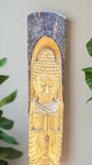 Meditating Buddha Statue Hand Carved Sculpture Pine Wood 33" x 6"