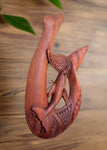 16" Hawaiian Fish Hook Hand Carved Wood Hanging Polynesian Decor