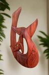 16" Hawaiian Fish Hook Hand Carved Wood Hanging Polynesian Decor